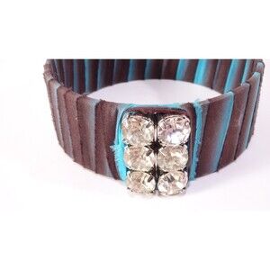 Lee Angel Womens Alexa Crystal Bangle Silk Wrap Bracelet NWT 185 BLUE Brown